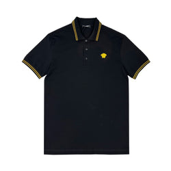 VERSACE MEDUSA EMBROIDERED POLO SHIRT IN BLACK