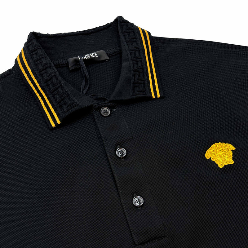 VERSACE MEDUSA EMBROIDERED POLO SHIRT IN BLACK