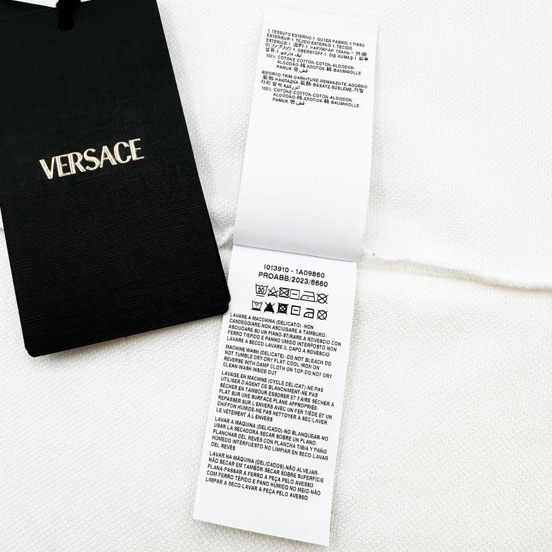 VERSACE MEDUSA EMBROIDERED POLO SHIRT IN WHITE