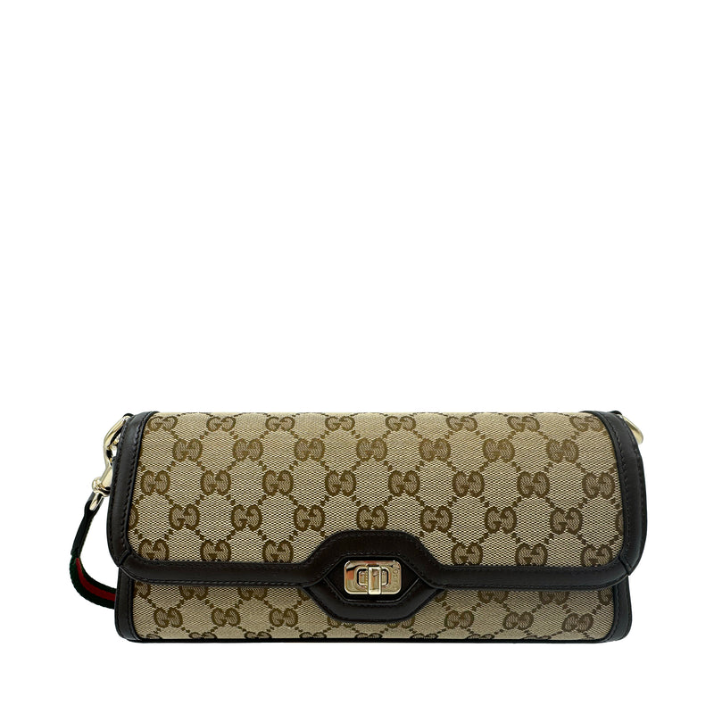 GUCCI LUCE GG CANVAS SHOULDER BAG IN BEIGE AND EBONY