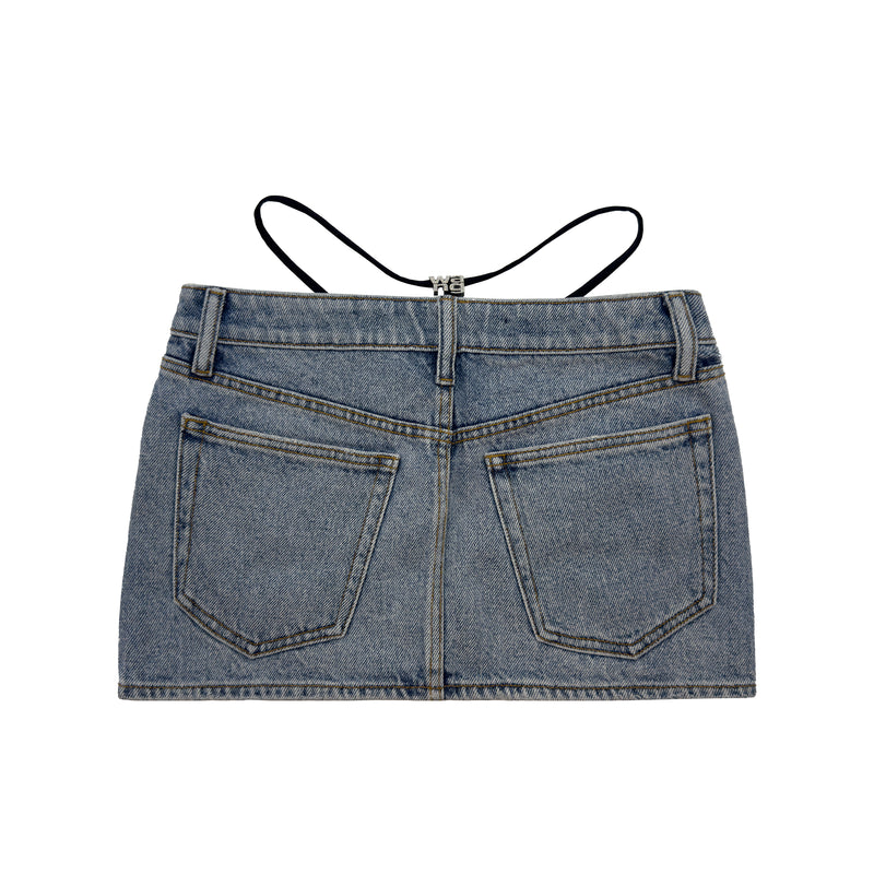 ALEXANDER WANG STRAP DETAIL MINI DENIM SKIRT