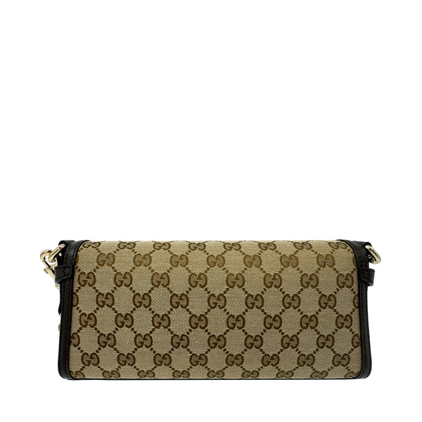 GUCCI LUCE GG CANVAS SHOULDER BAG IN BEIGE AND EBONY