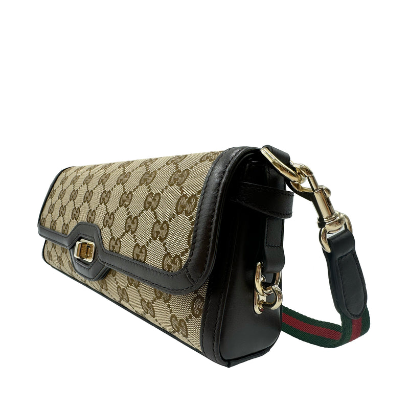 GUCCI LUCE GG CANVAS SHOULDER BAG IN BEIGE AND EBONY