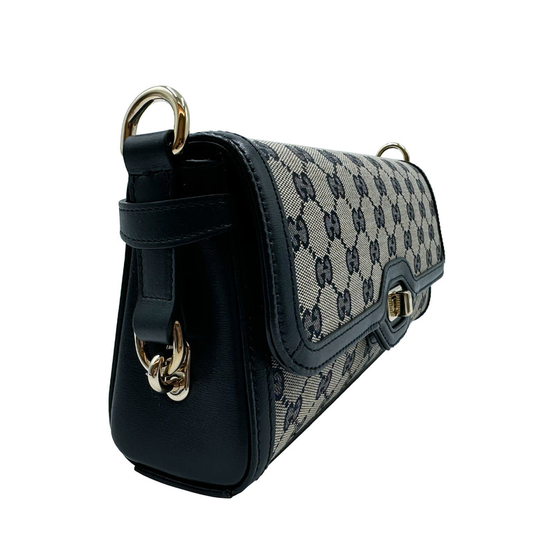 GUCCI LUCE GG CANVAS SHOULDER BAG IN BEGIE AND BLUE