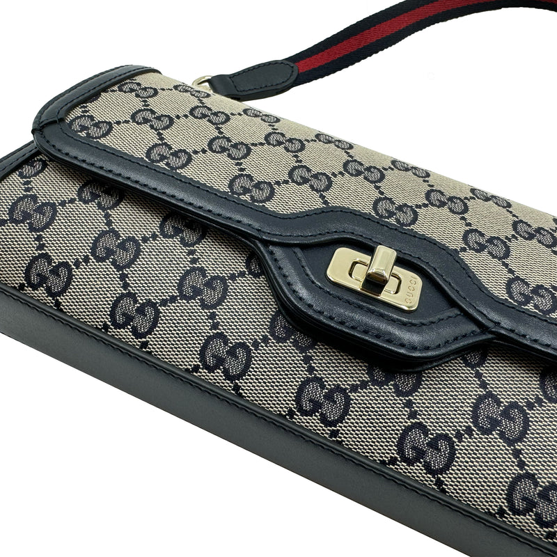 GUCCI LUCE GG CANVAS SHOULDER BAG IN BEGIE AND BLUE