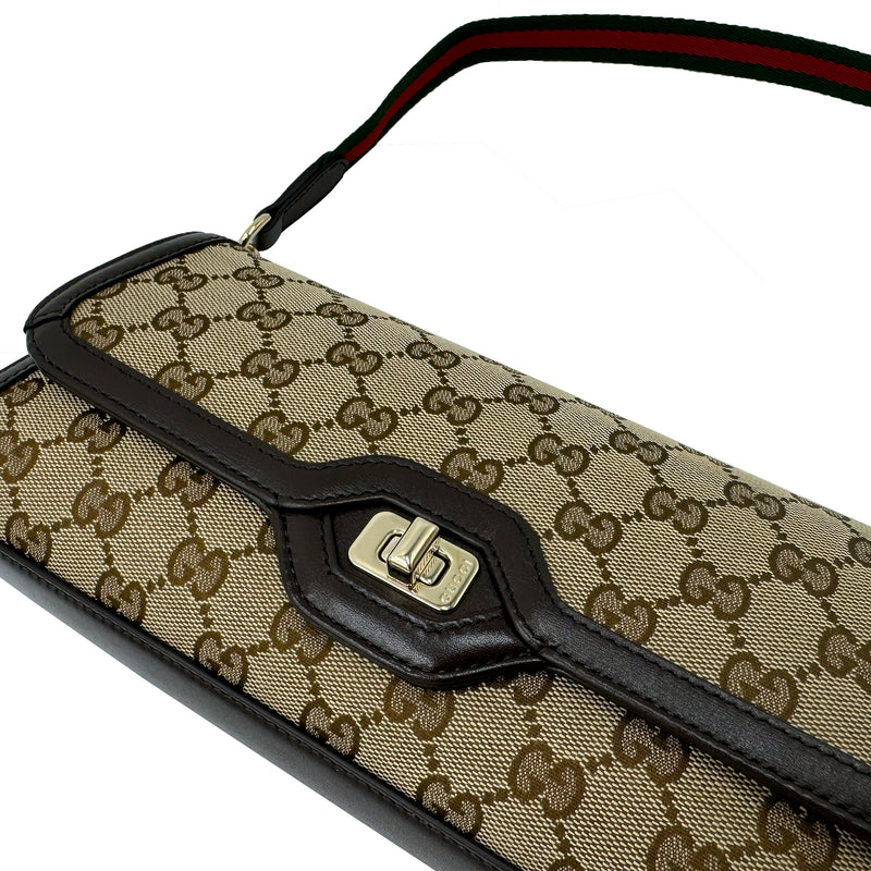 GUCCI LUCE GG CANVAS SHOULDER BAG IN BEIGE AND EBONY