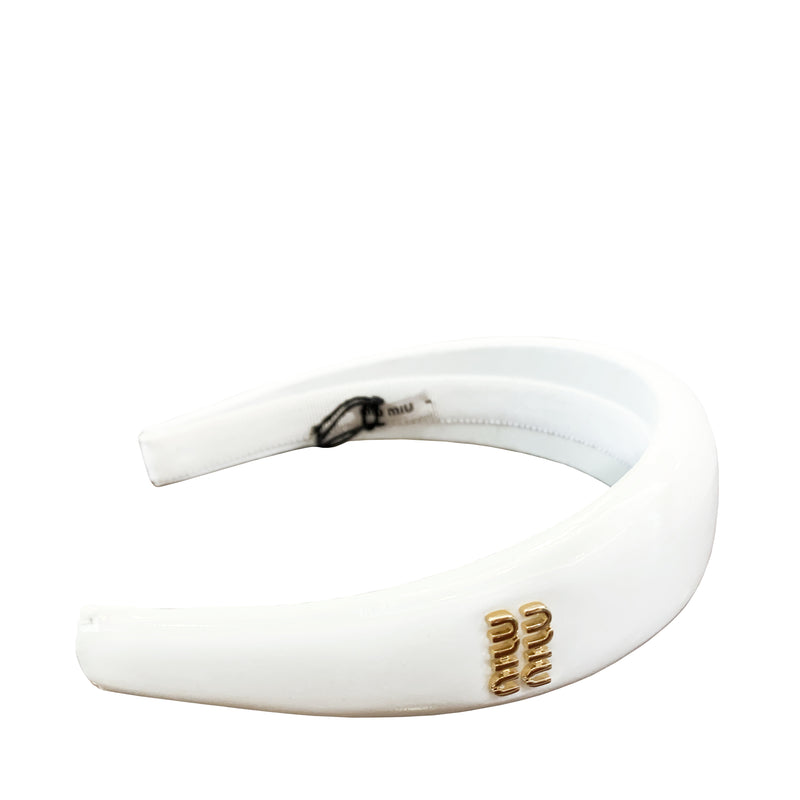 MIU MIU LEATHER HEADBAND IN WHITE