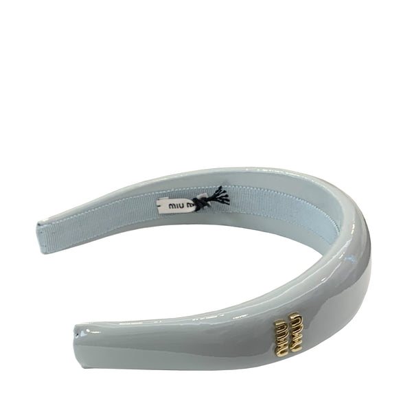 MIU MIU LEATHER HEADBAND IN BLUE