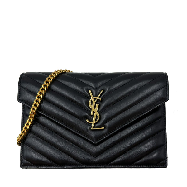 SAINT LAURENT ENVELOPE CHAIN WALLET IN BLACK