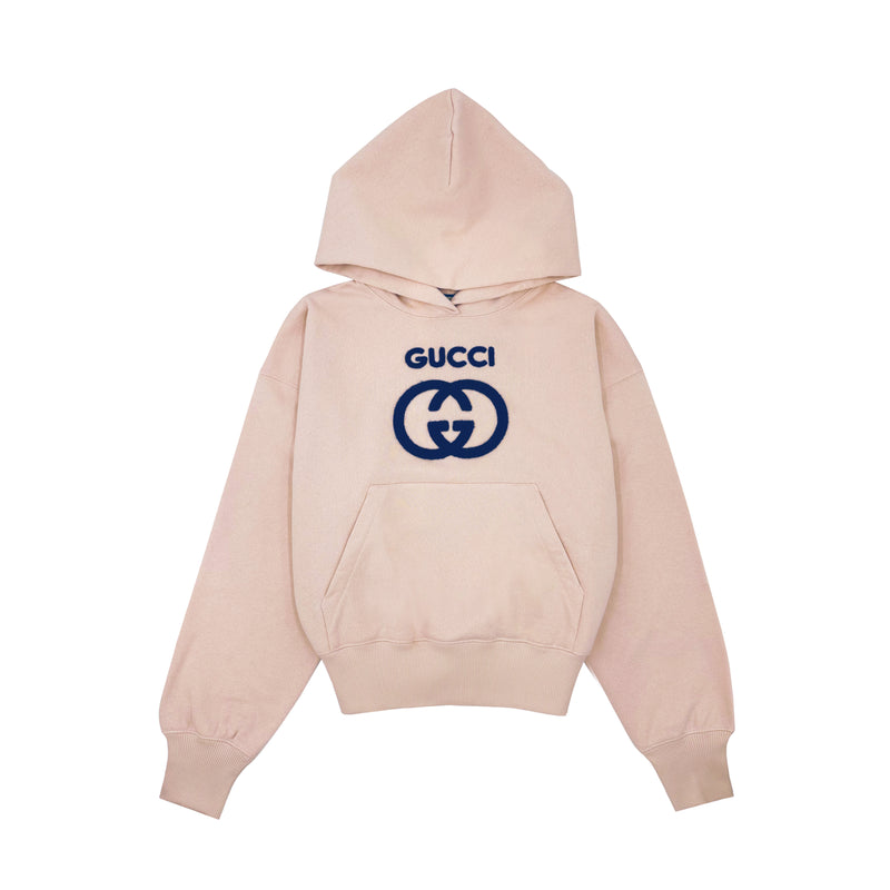 GUCCI EMBROIDERY JERSEY HOODIE IN PINK