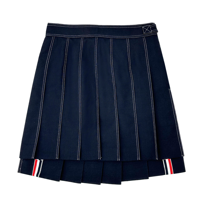 THOM BROWNE WOOL PLEATED MINI SKIRT