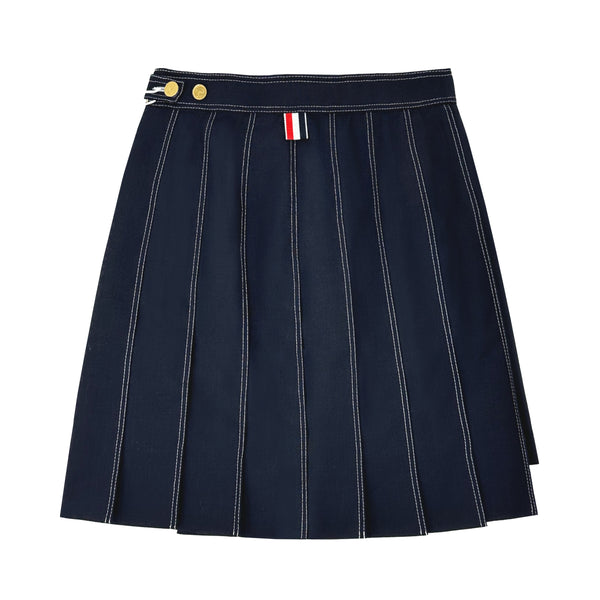 THOM BROWNE WOOL PLEATED MINI SKIRT