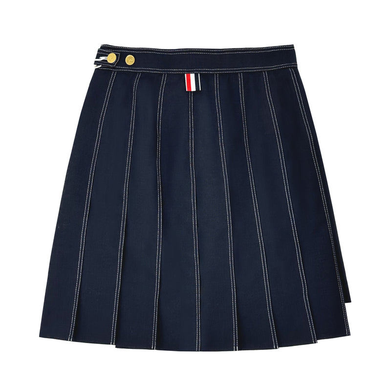 THOM BROWNE WOOL PLEATED MINI SKIRT