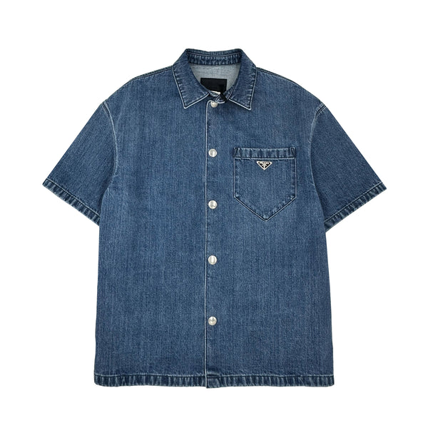 PRADA TRIANGLE LOGO DENIM SHIRT