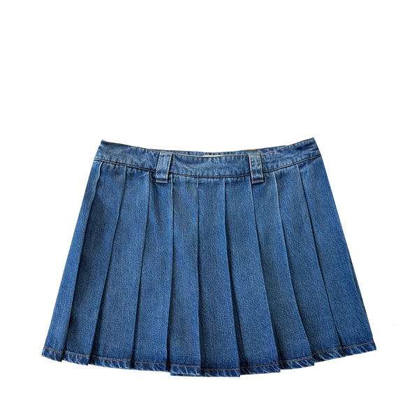 MIU MIU DENIM PLEATED MINI SKIRT