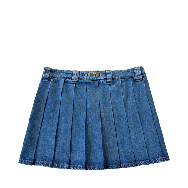 MIU MIU DENIM PLEATED MINI SKIRT