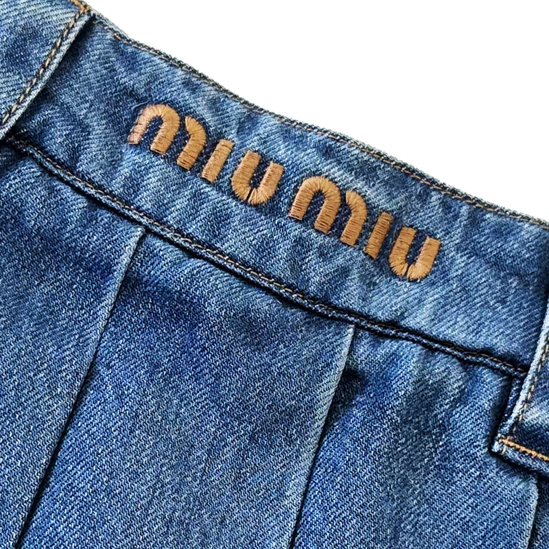 MIU MIU DENIM PLEATED MINI SKIRT