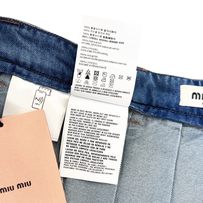 MIU MIU DENIM PLEATED MINI SKIRT