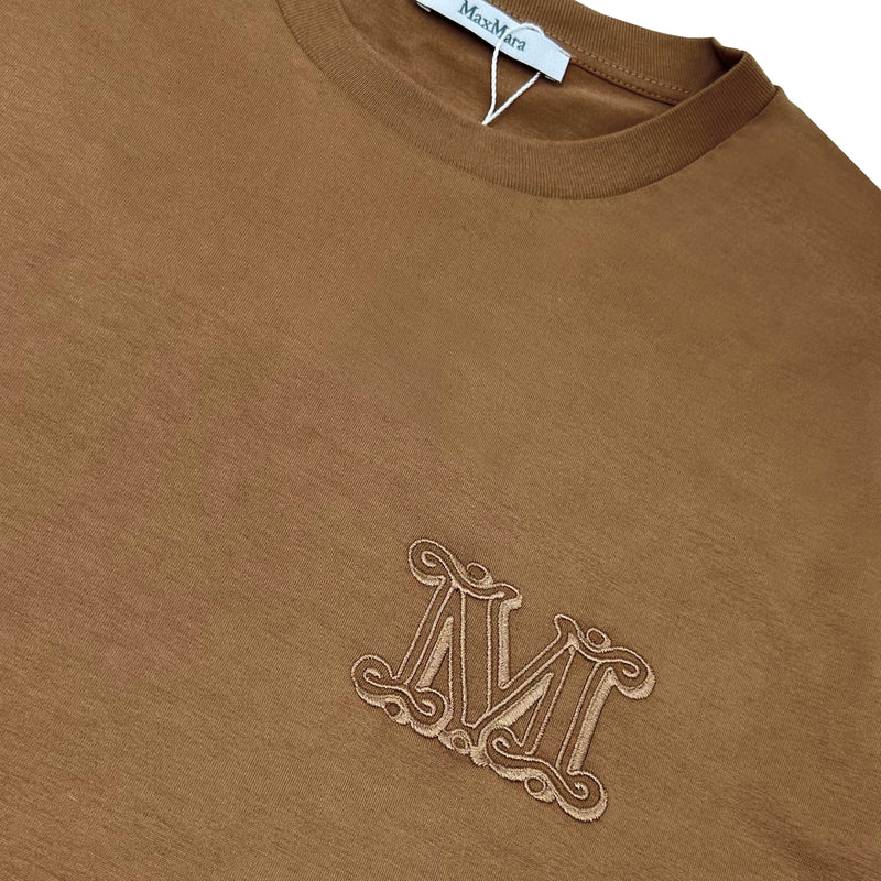 MAX MARA MANGO LOGO EMBROIDERED T-SHIRT IN BEIGE