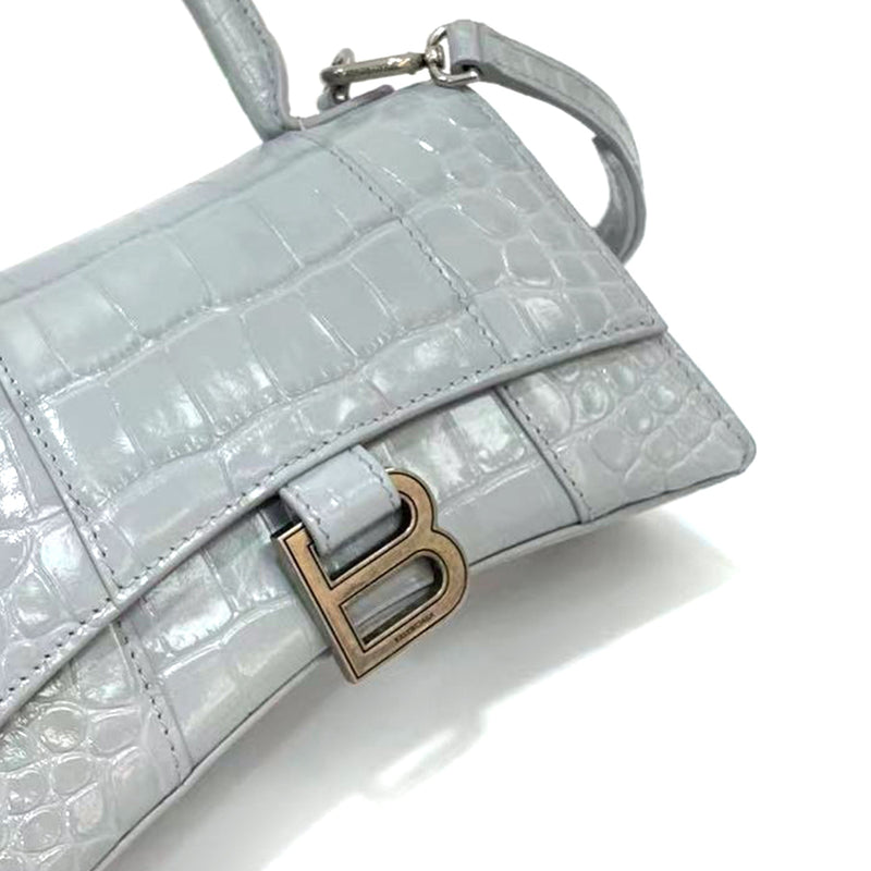 Shop Balenciaga Medium Hourglass Croc-Embossed Leather Top Handle Bag