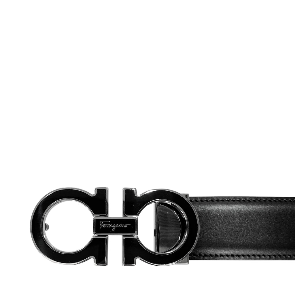 Ferragamo Reversible And Adjustable Gancini Belt Ruthenium Black/Vicuna in  Calfskin Leather with Silver-tone - US